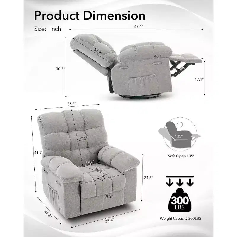 COZONY Adult Swivel Rocker Recliner Chair, Overstuffed Chenille Glider, Manual Tilt, Footrest, 360 Swivel, Living Room/Nursery