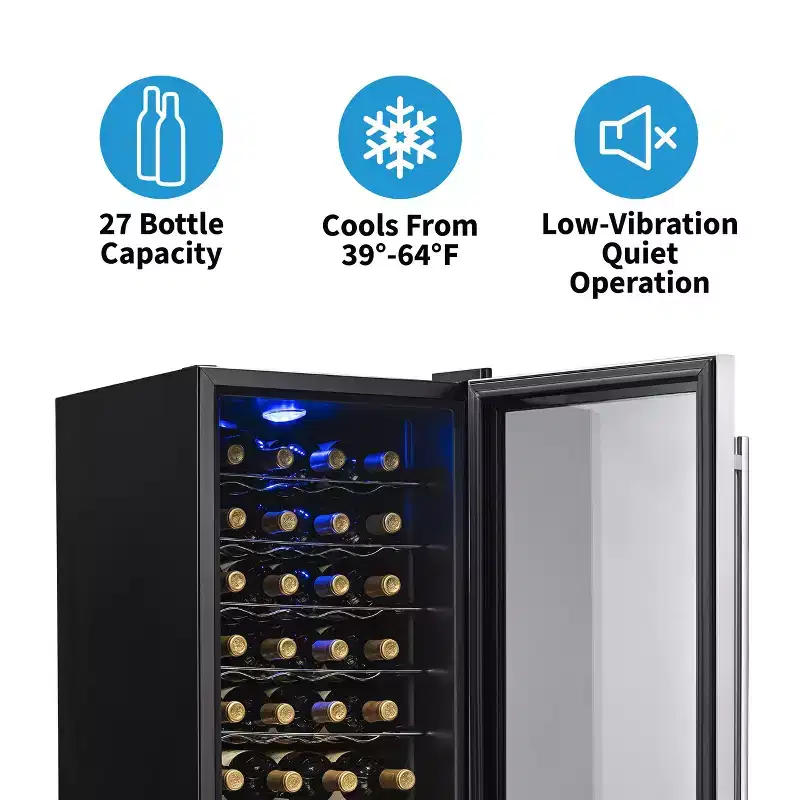 Newair 27-Bottle 16.9 Stainless Steel Freestanding Wine Fridge