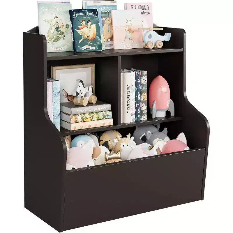 Toy Storage Cabinet - Dark Coffee Finish, Spacious Capacity for Playroom/Bedroom/Kids Room