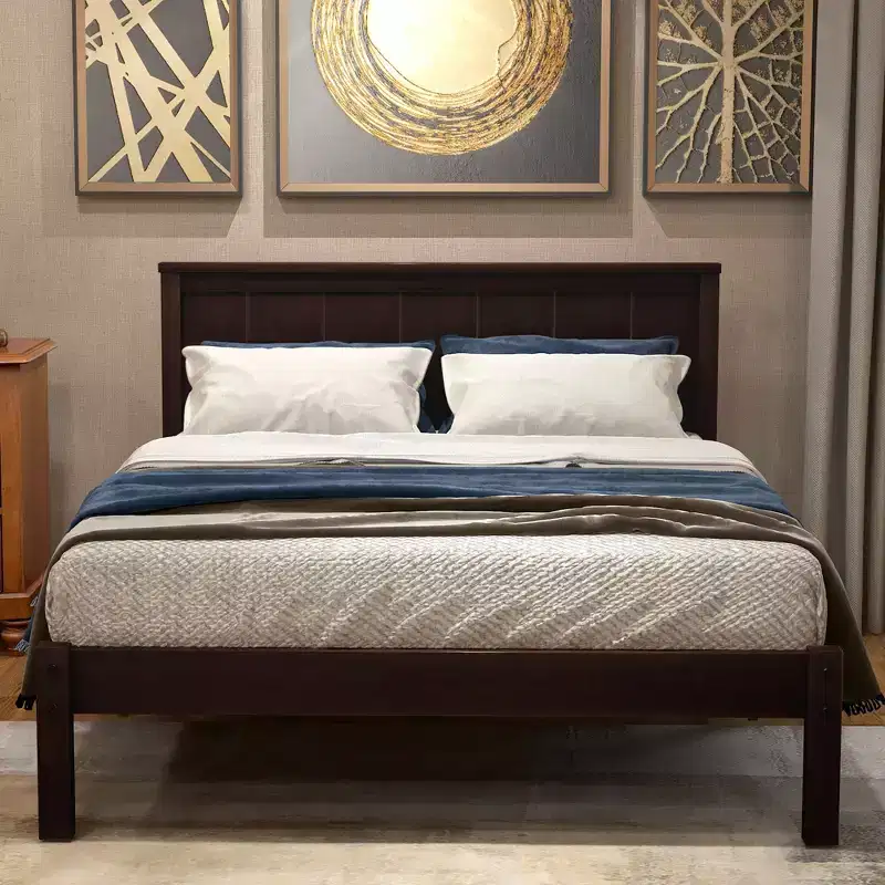Platform Bed Frame Twin Size, Modern Pine Wood Bed Frame with Headboard, Wood Slat Support, No Box Spring Needed, for Bedroom