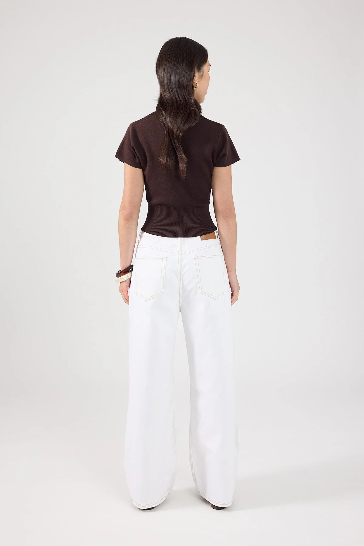 Knit Polo Top Brown