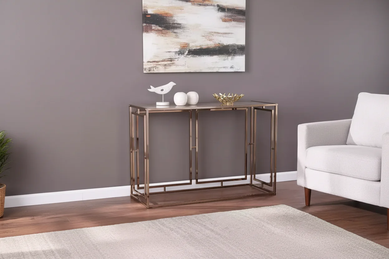 Faux Marble Console Table - Champagne