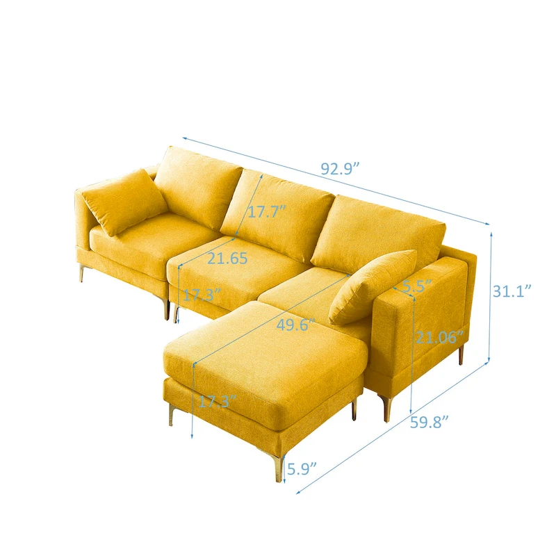 Christopher Knight Home - Beige L-Shape Sectional Sofa with Gold Metal Legs and Ottoman
