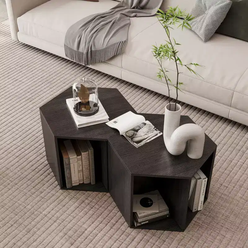 Okak 47.24 Modern Coffee Table Set of 2, Hexagonal Side Tables Nightstand Burmese Sumac for Living Room Office Balcony Yard