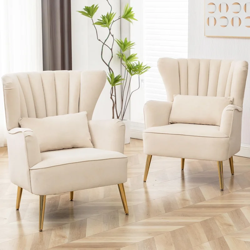 HOMYKA Modern Wingback Arm Chair Upholstered Accent Chair Set of 2