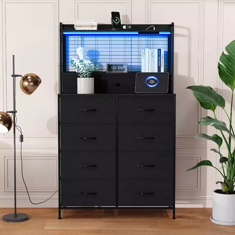 11-Drawer Industrial Dresser for Bedroom, Fabric Storage Organizer Chest of Drawers for Bedroom Living Room Hallway Entryway