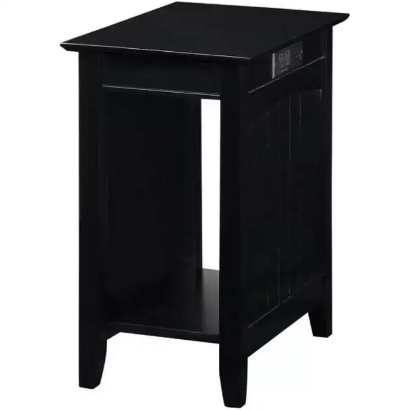 Rectangle Wood End Table with Built-In Charging Station, 2 Outlets & 2 USB Ports, Black
