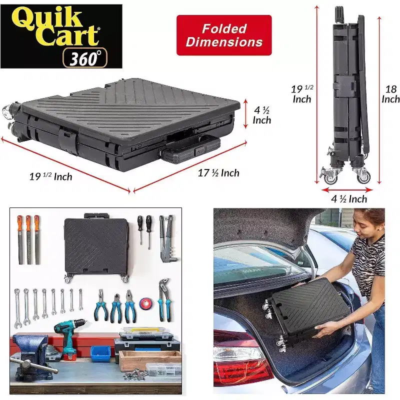 dbest products Quik Cart 360 Four Wheeled Rolling Crate With Seat & Heavy Duty Collapsible Basket
