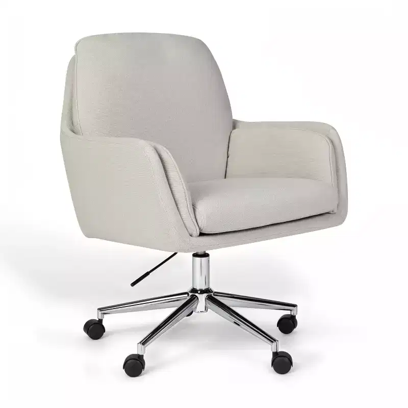 Upholstered Boucle Office Chair with Swivel, Height Adjustment and Brass Finish Frame
