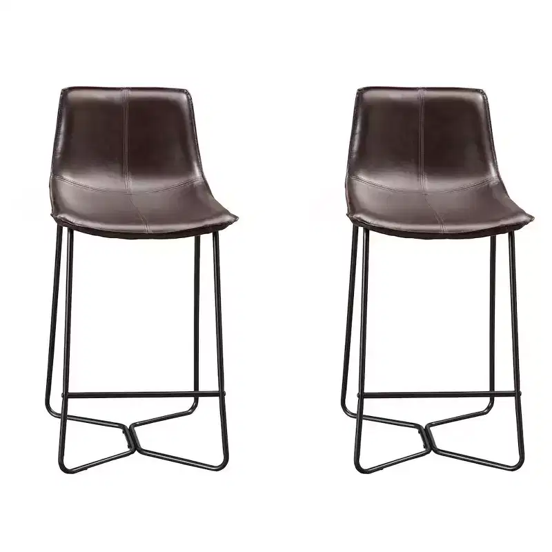 Alpine Furniture,Live Edge Set of 2 Bonded Leather Pub Chairs, Dark Brown
