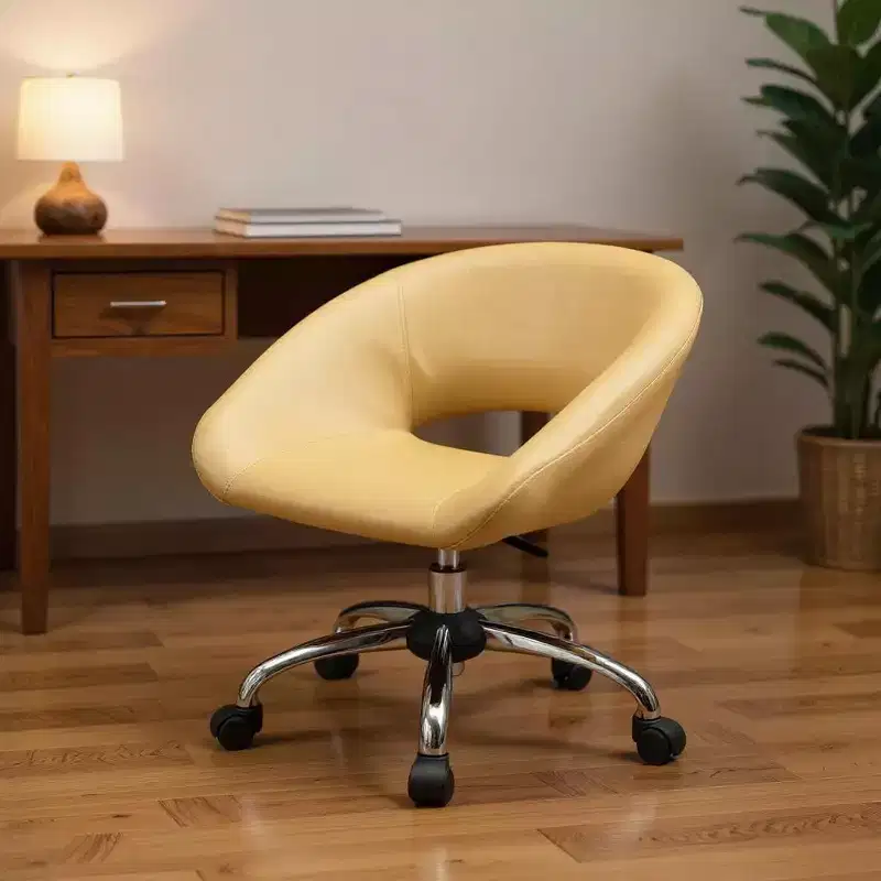 HomeRoots Beige and Silver Faux Leather Adjustable Height Swivel Rolling Office Chair