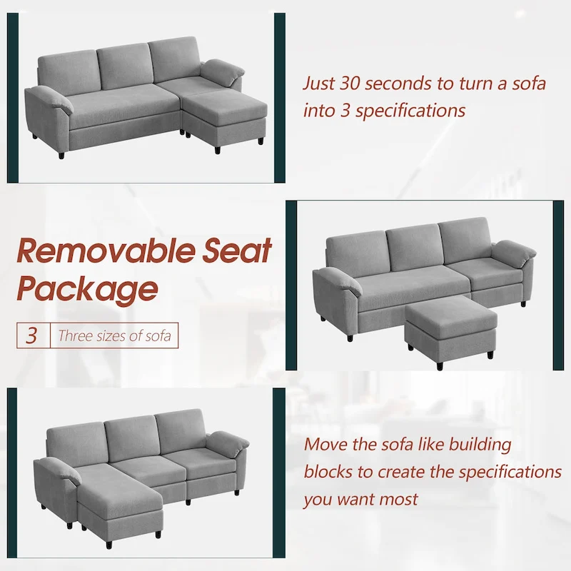 Futzca 79 Convertible Sectional Sofa Couch, 3 Seat L Shaped