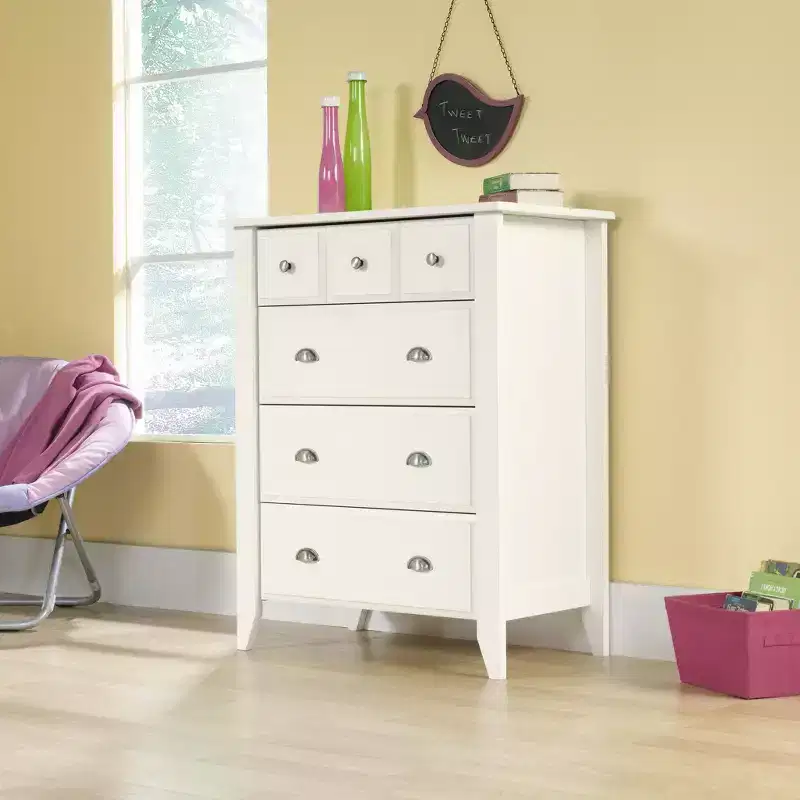 HomeStock 8.25 in.H Wood Composite Vertical Dressers with 4 - Drawers in White Finish