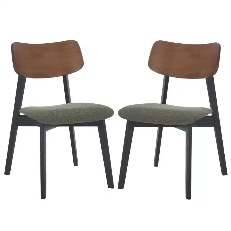 Wood Dining Chair Set of 2, Rubberwood with Upholstered Seat, Walnut Finish