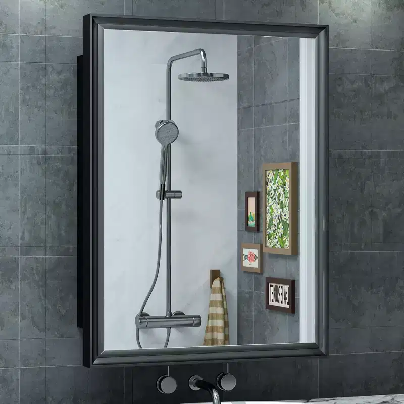 Keonjinn 21 in. W x 27 in. H Metal Framed Black Rectangular Framed Recessed/Surface Mount Medicine Cabinet with Mirror,Black