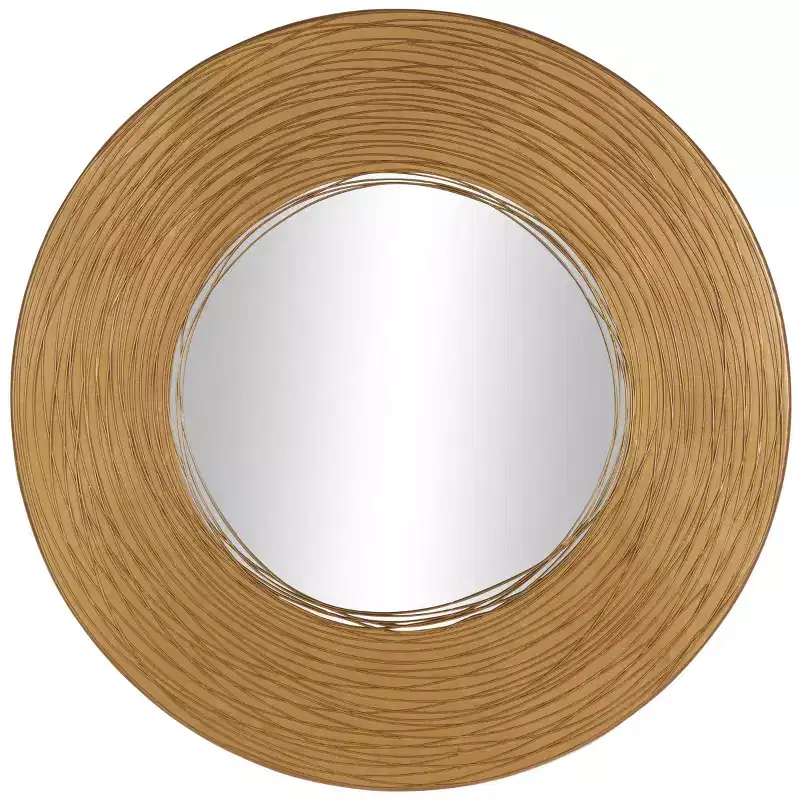 Metal Abstract Wall Mirror with Overlapping Wire Rings Gold: No Assembly, Sawtooth Wall Mount, Indoor Use