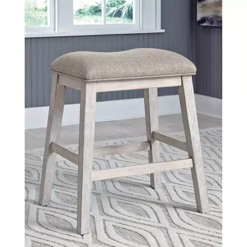 Signature Design by Ashley Set of 2 Skempton Upholstered Counter Height Barstools Beige: Polyester, Wood Frame, Footrest