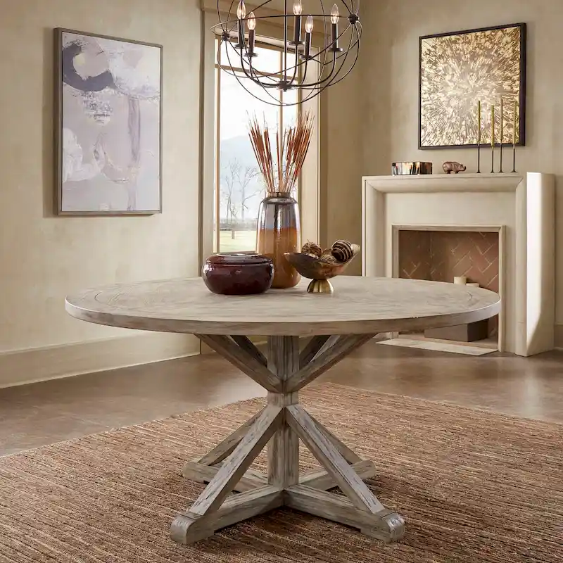 Benchwright Round Antique Grey Oak Dining Table by iNSPIRE Q Artisan
