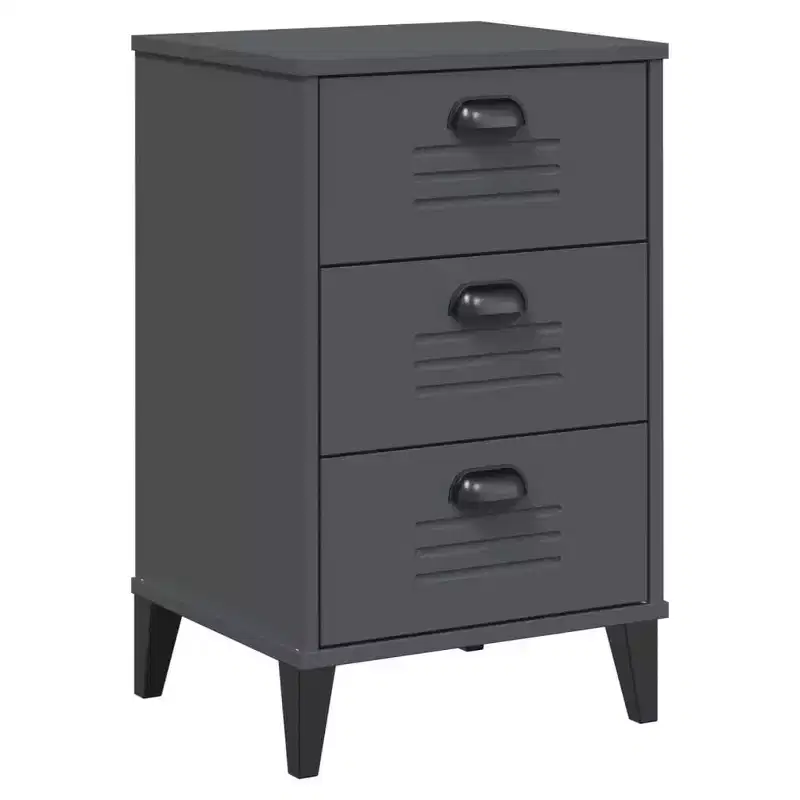 Bedside Cabinet Accent End Table, Bedroom Furniture, Engineered Wood, White Anthracite Gray