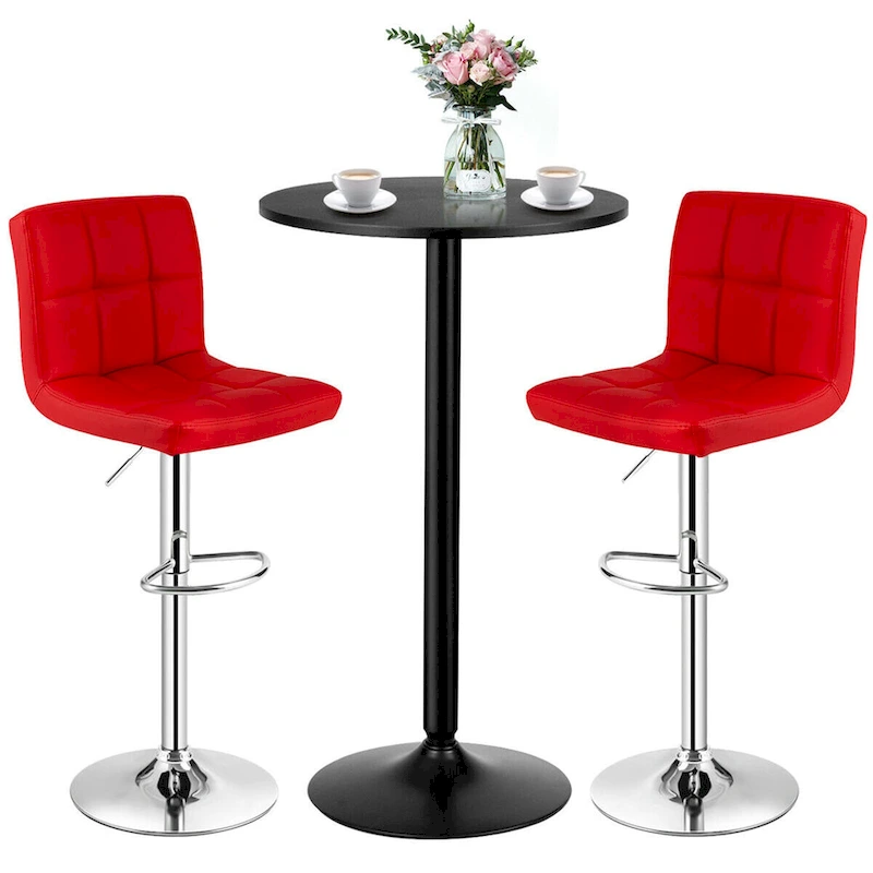 Gymax 3PCS Pub Table Set 24 Round Bar Table & 2 Adjustable Bar