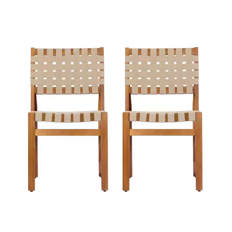 Christopher Knight Home Prasert Modern Acacia Wood Patio Side Chairs with PE Woven Rope (Set of 2)