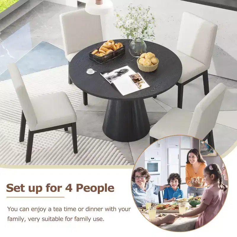 Whisen Retro Wood Top Frustum Pedestal Dining Table