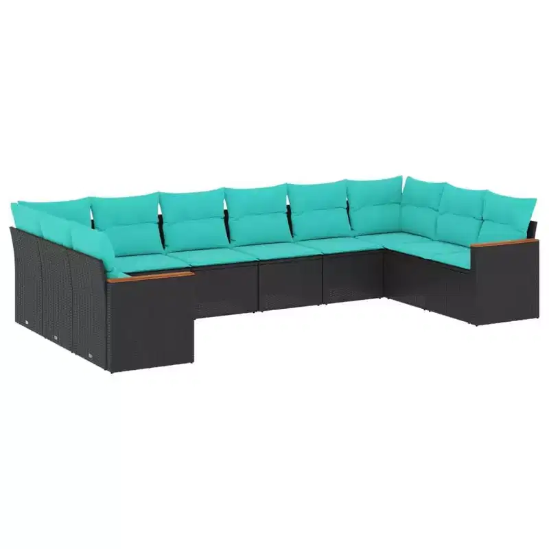 vidaXL 10 Piece Patio Sofa Set with Cushions Black Poly Rattan