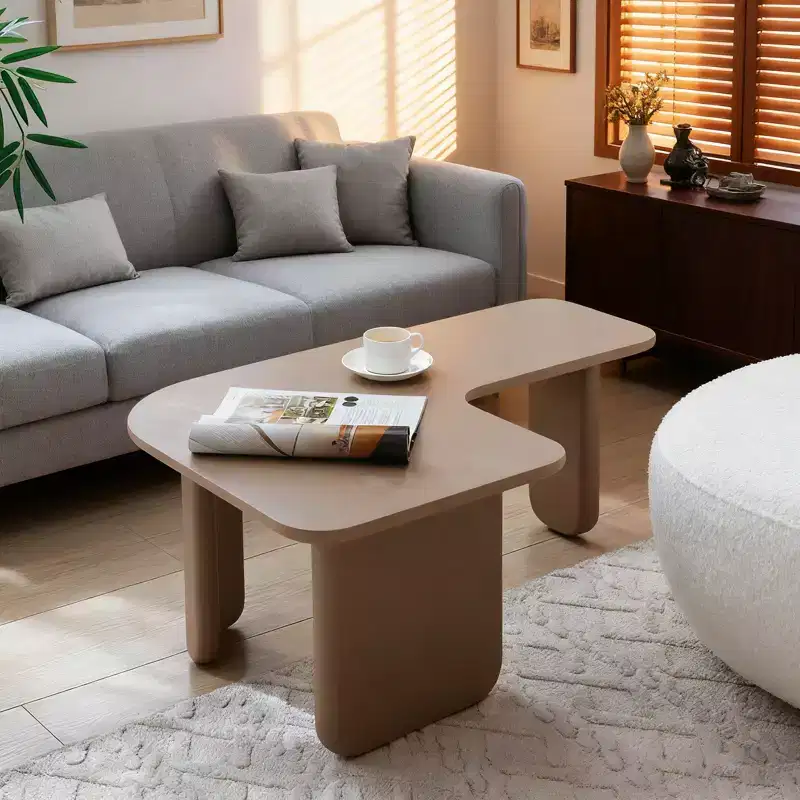 35 L-Shape Modern Coffee Table Khaki Green Paint Multi-Layer Free-Combo Corner White