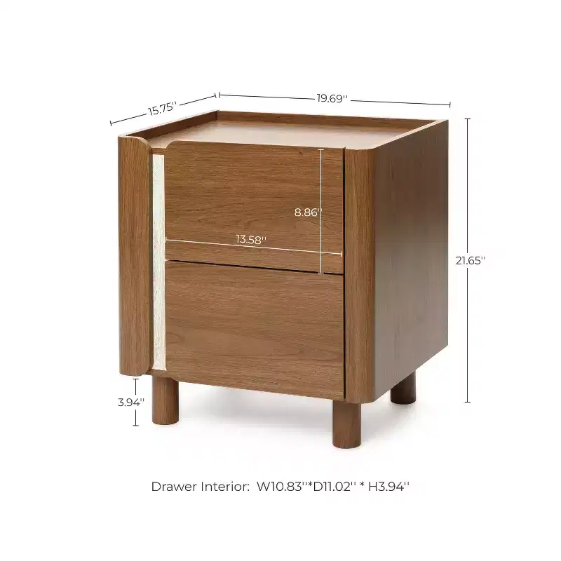 LuxenHome 21.6 Brown Nightstand with 2 Drawers, Mid Century Modern Night Stand for Bedroom, Wooden Bedside Table for Living Room