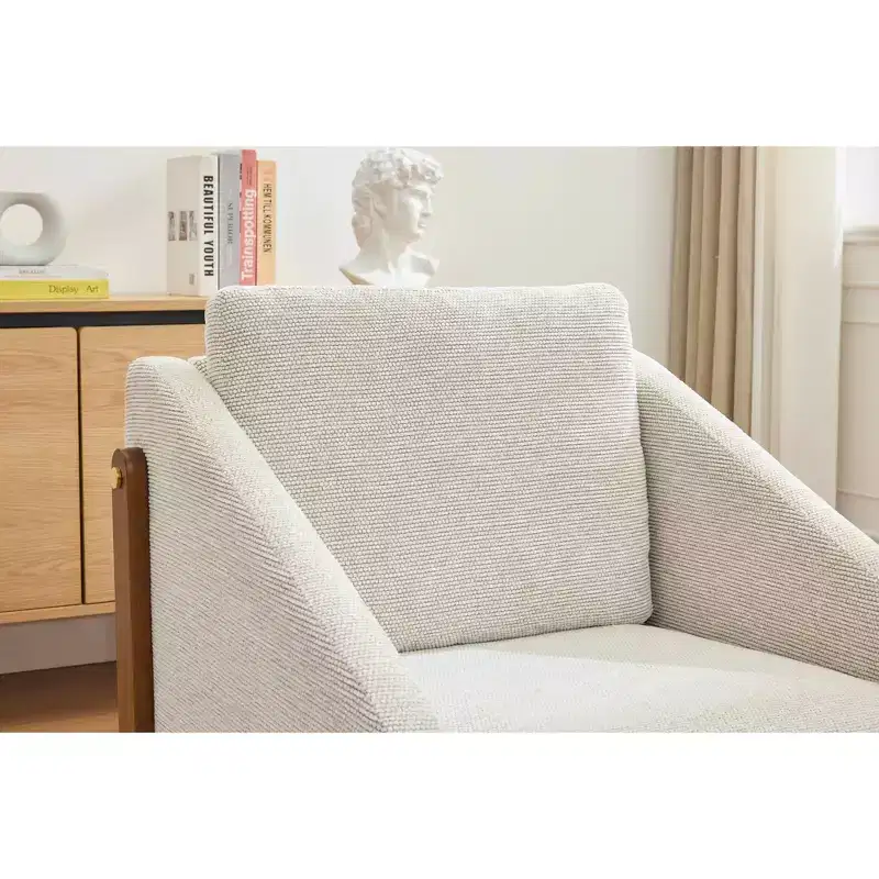 MAYEERTY Chenille Upholstered Armchair, Wooden Side Frame Cushioned Seat, Living Room Bedroom, Beige