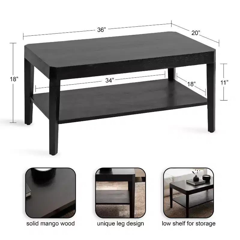 Kate and Laurel Talcott Rectangle Coffee Table, 36x20x18, Black