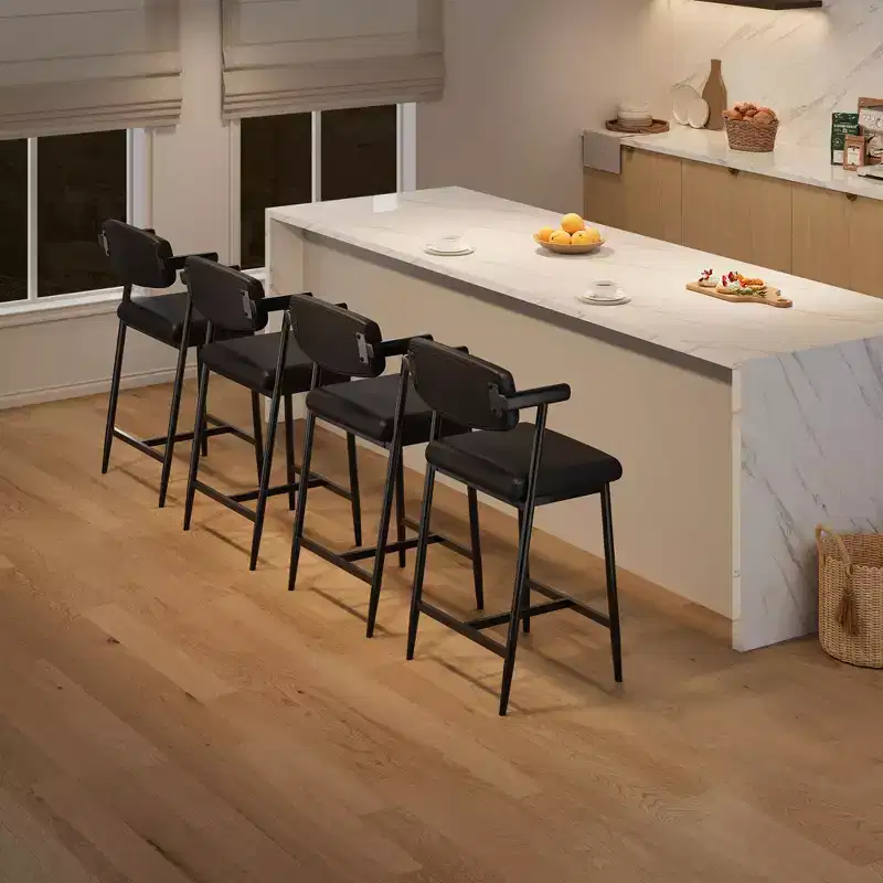 Set of 2 Upholstered Bar Stools with Armrest and Thickened Cushion, Industrial Style for Dining Room and Kitchen