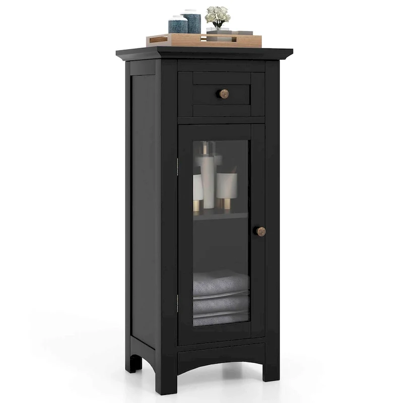 Bathroom Floor Cabinet with Single Glass Door and Drawer