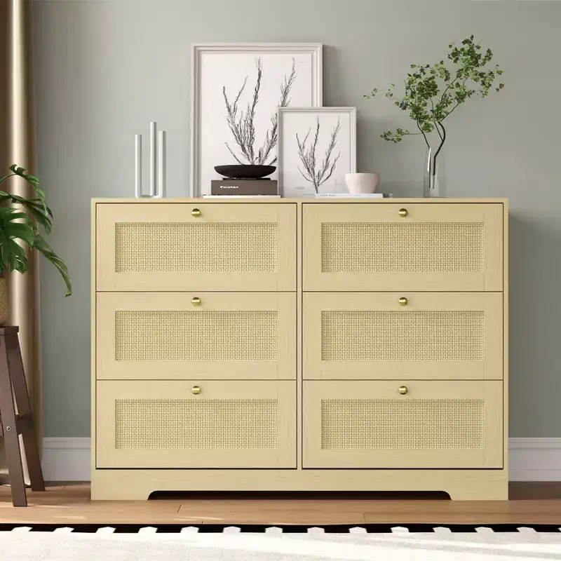 CuisinSmart 8 Drawer Dresser, Rattan Storage Cabinet with MDF Frame, Chest of Drawers for Bedroom, Living Room, Entryway