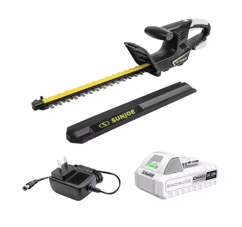 Restored Sun Joe 24V-HT16-LTE | IONMAX Cordless Hedge Trimmer Kit | 16-inch | W/ 2.0-Ah Battery + Charger (Refurbished)
