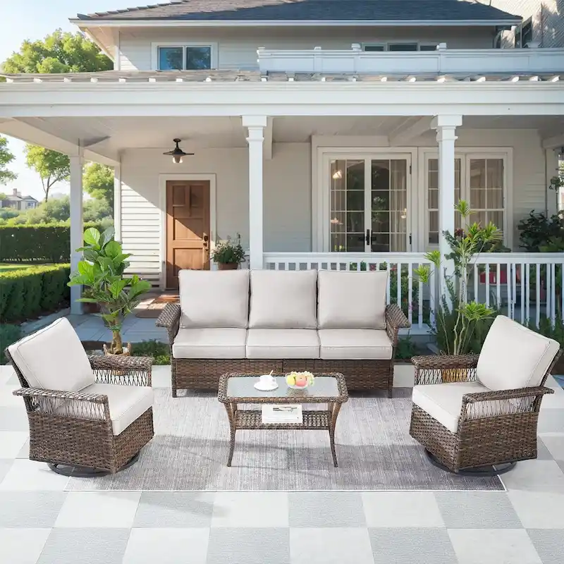 Outdoor Sectional Sofas with Glider Chair - Brown