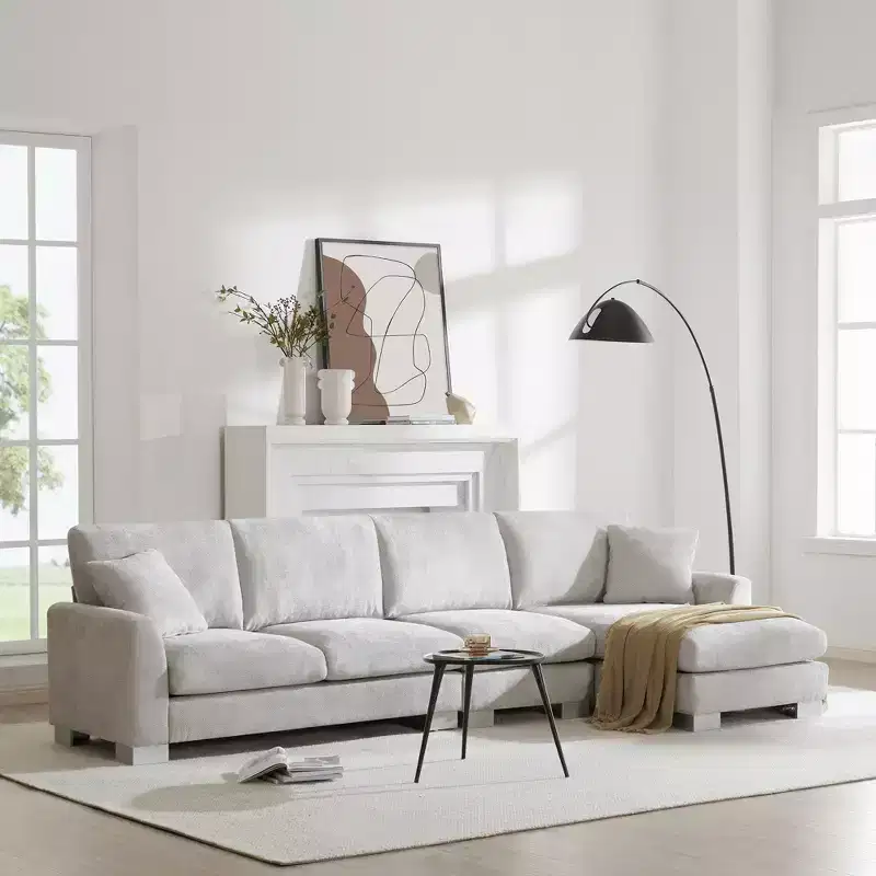 EHMKNP Modern Oversized Sectional Sofa-Chenille Upholstered L-Shaped 5-Seat Luxury Couch with Chaise Lounge