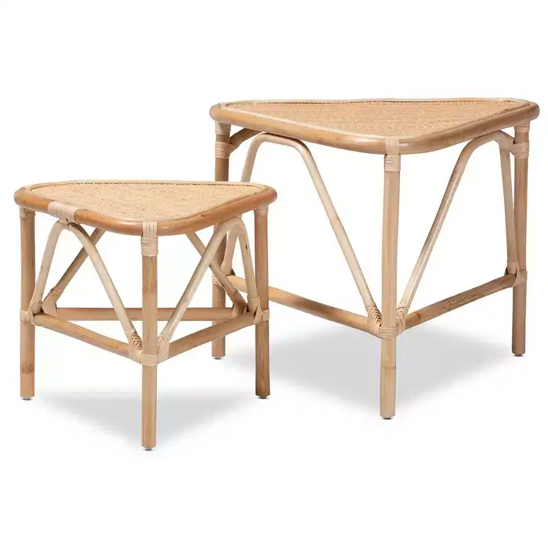 2pc Jayden End Table Set Natural/Brown - bali & pari: Indonesia Crafted Nesting Triangle Tables
