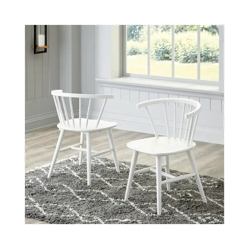 White Solid Wood Dining Chairs Set of 2 | Low Spindle Back | Contemporary Style | 22W x 21D x 30H