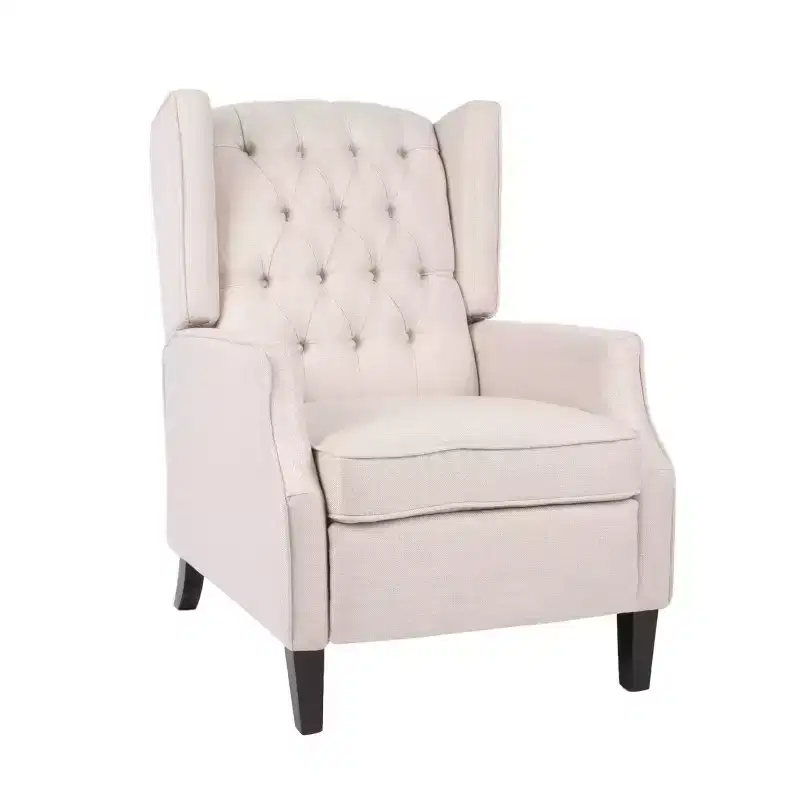 Traditional Wingback Recliner: Pushback, Tufted, Plywood Frame
