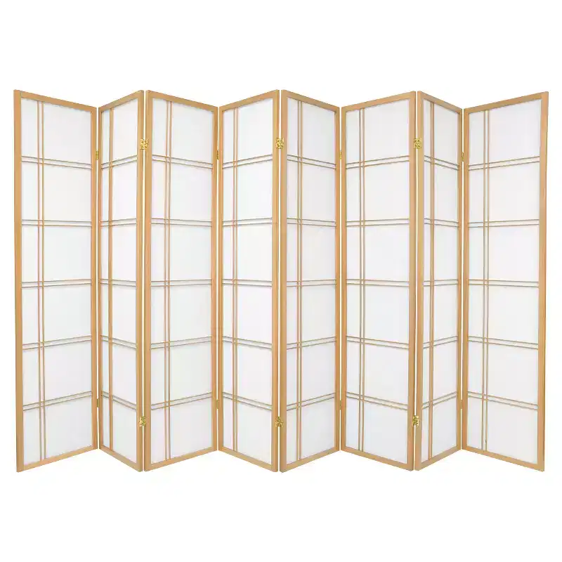 6 ft. Tall Shoji Screen Room Divider, 8-Panel Folding Privacy Screen with Washi Rice Paper & Hardwood Frame, Natural