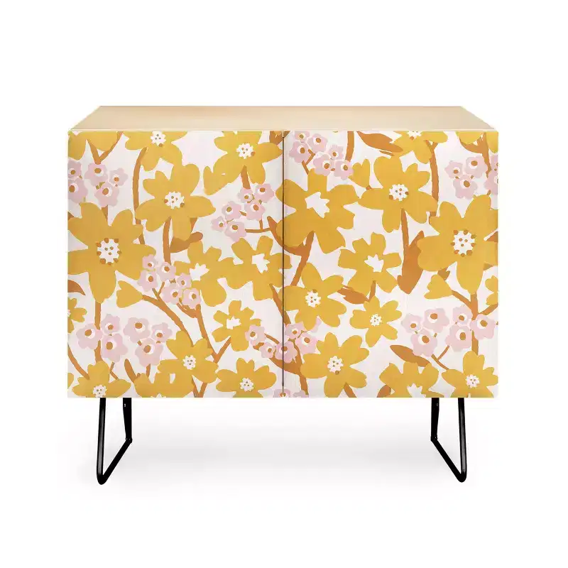 ThirtyOne Illustrations Wildflowers in Turmeric Credenza - Deny Designs