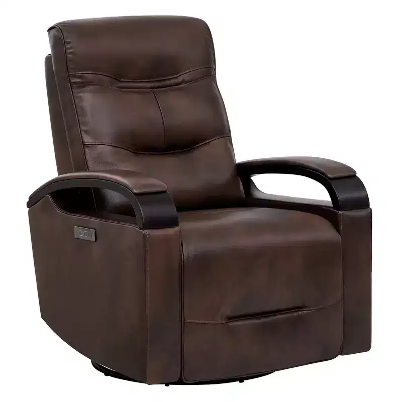 Spruce & Spring Leather Power Recliner Swivel Glider Rocker with Power Headrest