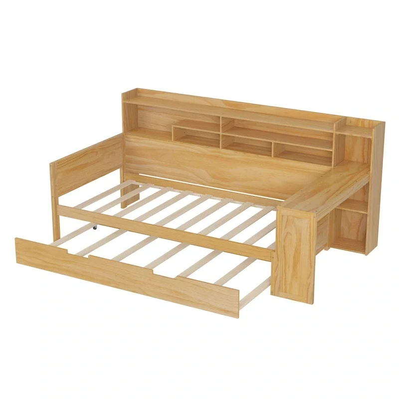 Twin Daybed with Shelves, Trundle & Desk