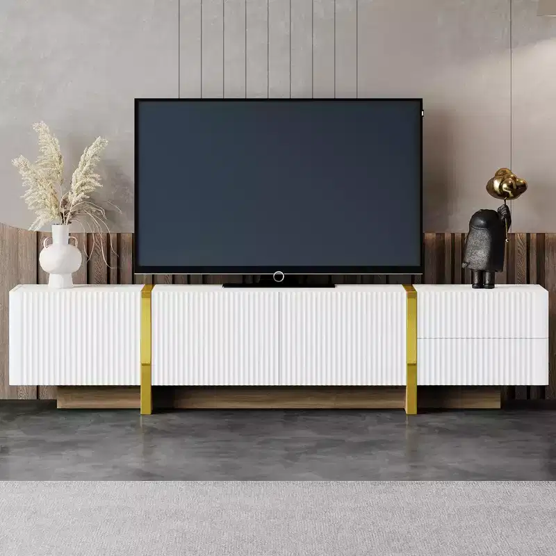 MDF Fluted TV Stand for TVs up to 80'' 17.7''H x 74.7''W x 13.7''D
