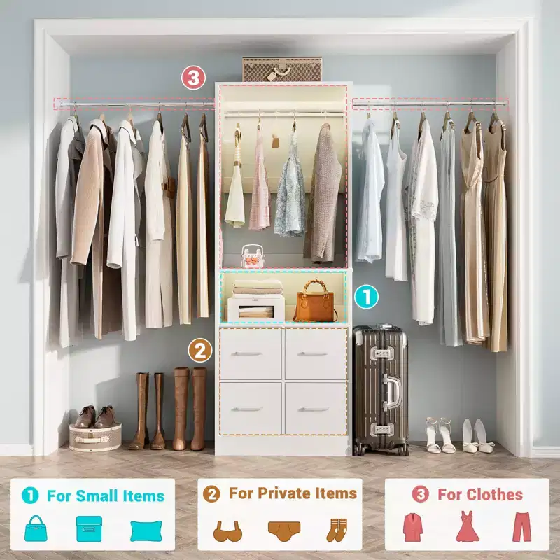25 To 103 Closet System with Four Farbric Drawers