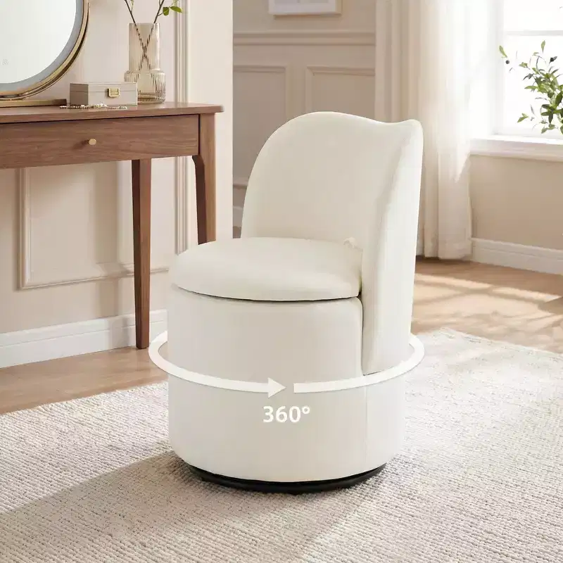 1PC 360 Swivel Velvet Vanity Stool with Storage & Back, Modern Upholstered Barrel Chair for Makeup Bedroom Dressing Living Room