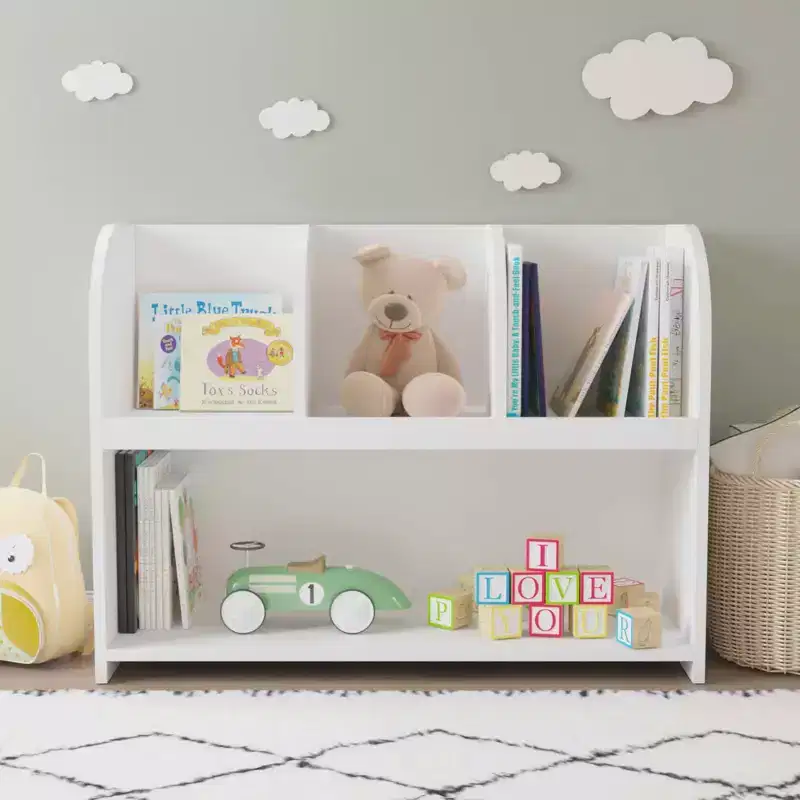 MAYEERTY Bookcase with 4 Compartments, Storage Book Shelf, Storage Display Toy Organizer for Children's Room Playroom White