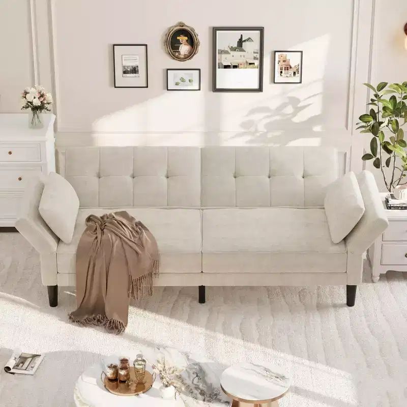 89 Futon Sofa Bed, Convertible Sleeper Sofa with Adjustable Backrest & Armrest, Modern Loveseat Sleeper for Living Room Bedroom Apartments