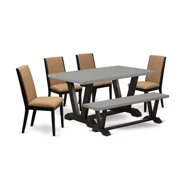 6-Piece Rectangle Natural Oak Finish Solid Wood Top Dining Table with 1-Bench and 4-Chairs